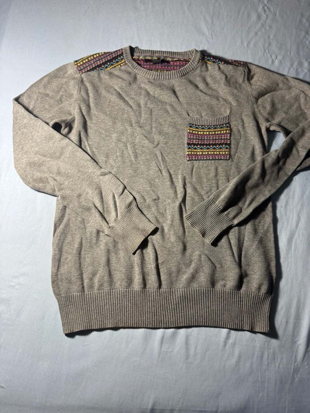 21 Men Sweater Size M Pocket Fair Isle Knit Gray